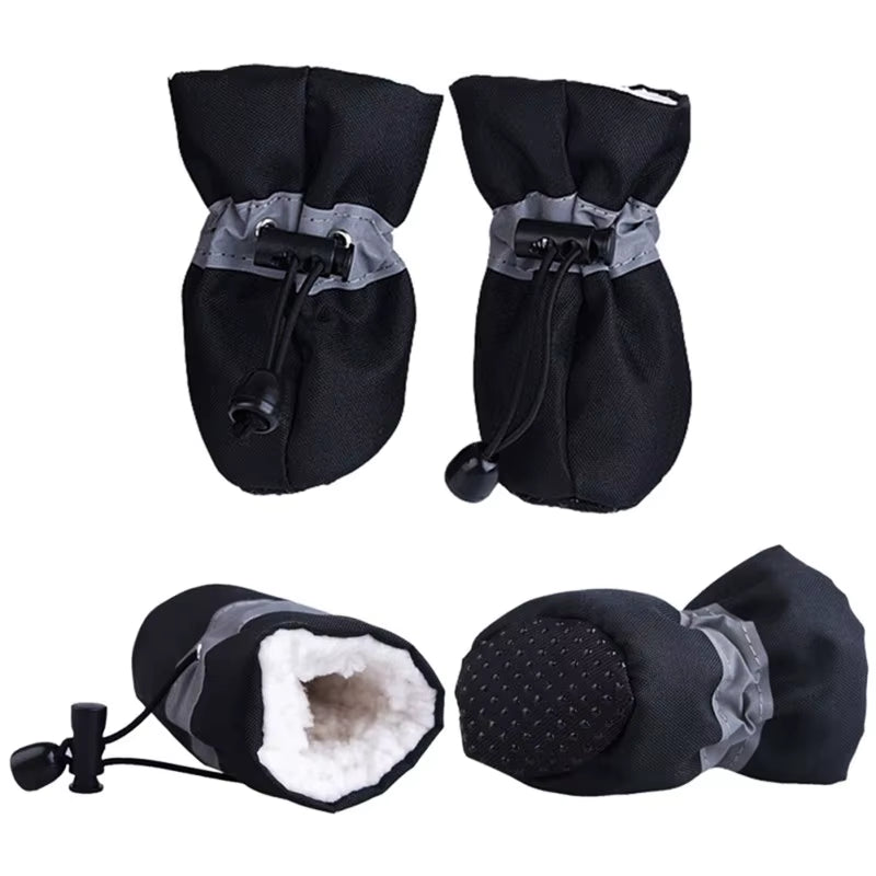 4Pcs/Set Waterproof Pet Dog Shoes Winter Thick Warm Anti-Skid Rain Shoes for Dog Pet Windproof Soft Footwear Anti-Slip Dog Shoes