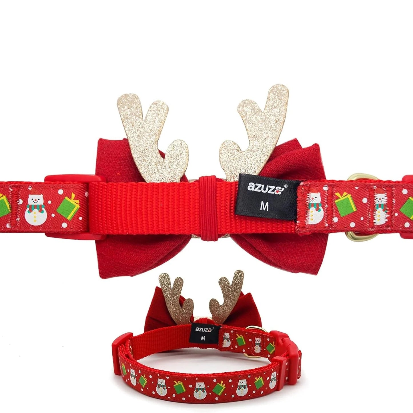Christmas Dog Collar Adjustable Xmas Dog Collar with Christmas Antler Bow Tie Accessories Snowman Dog Collar for Medium Dogs