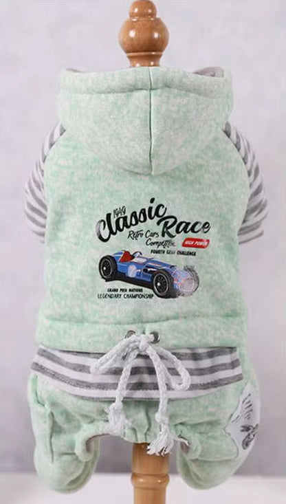 Fleece Jumpsuit for Dogs, Warm Overalls for Dogs, Classic Race Stripe, Teddy, Chihuahua, Winter Dog Clothes, Fleece Hood, XS-2XL
