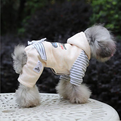 Fleece Jumpsuit for Dogs, Warm Overalls for Dogs, Classic Race Stripe, Teddy, Chihuahua, Winter Dog Clothes, Fleece Hood, XS-2XL