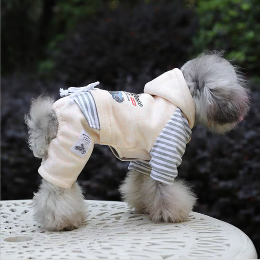 Fleece Jumpsuit for Dogs, Warm Overalls for Dogs, Classic Race Stripe, Teddy, Chihuahua, Winter Dog Clothes, Fleece Hood, XS-2XL