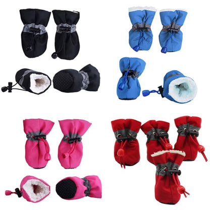 4Pcs/Set Waterproof Pet Dog Shoes Winter Thick Warm Anti-Skid Rain Shoes for Dog Pet Windproof Soft Footwear Anti-Slip Dog Shoes