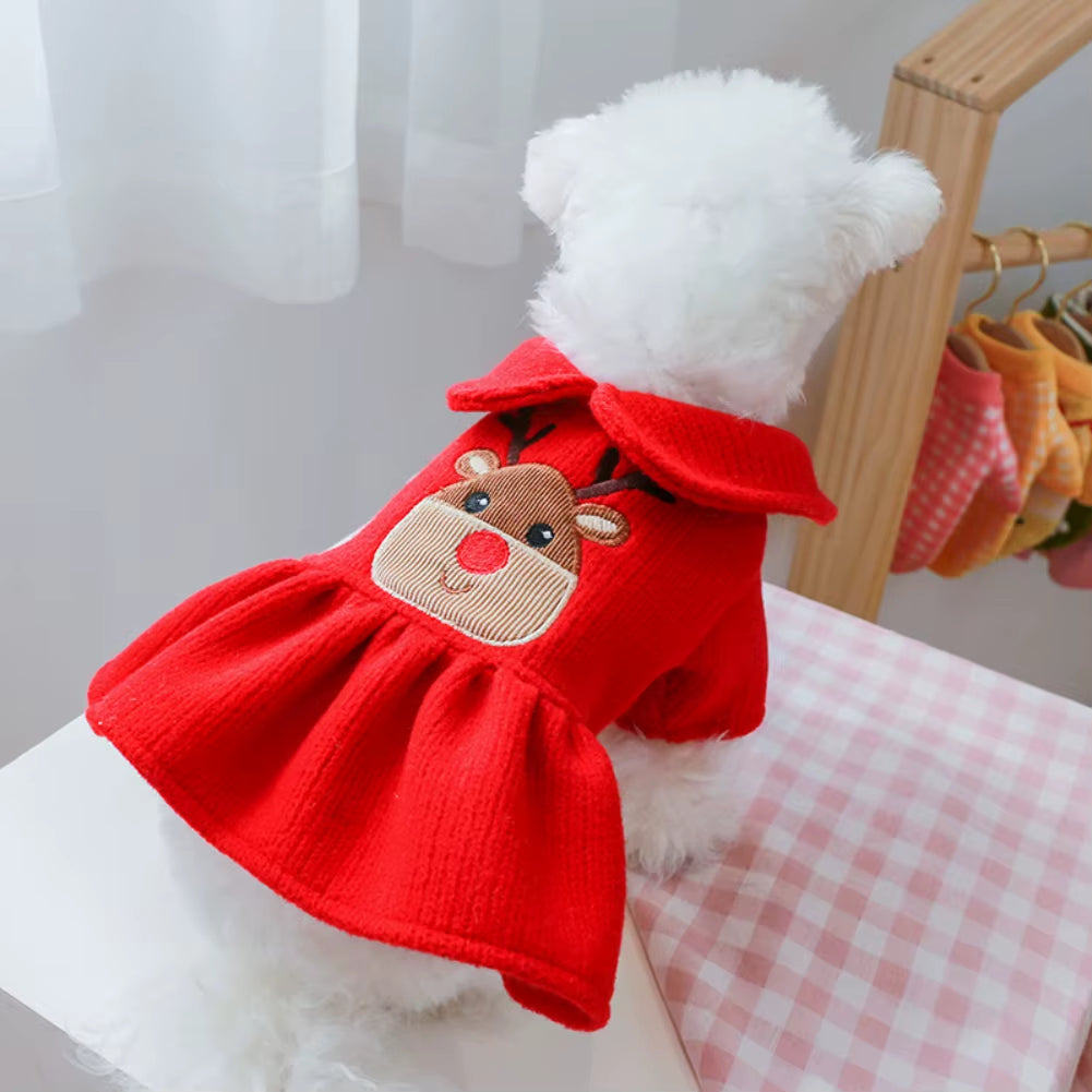Pet Dog Clothes Puppy Winter Warm Dog Dress Skirt Hoodies Christmas Elk Couple Dog Clothes for Chihuahua French Bulldog Costume